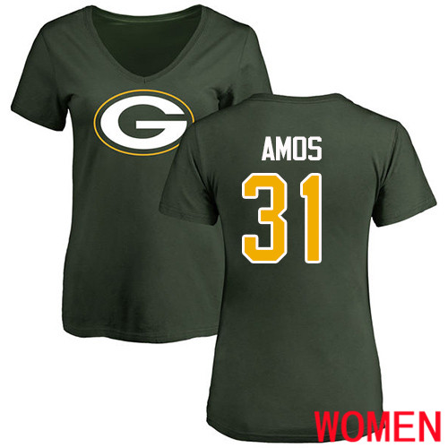 Green Bay Packers Green Women #31 Amos Adrian Name And Number Logo Nike NFL T Shirt->nfl t-shirts->Sports Accessory